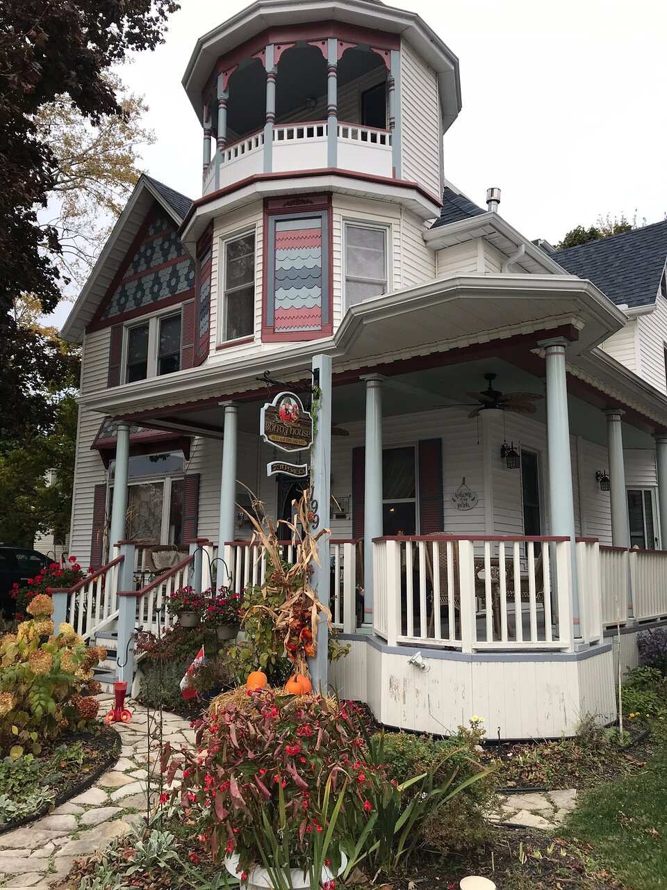 outside of the bondy house in the fall