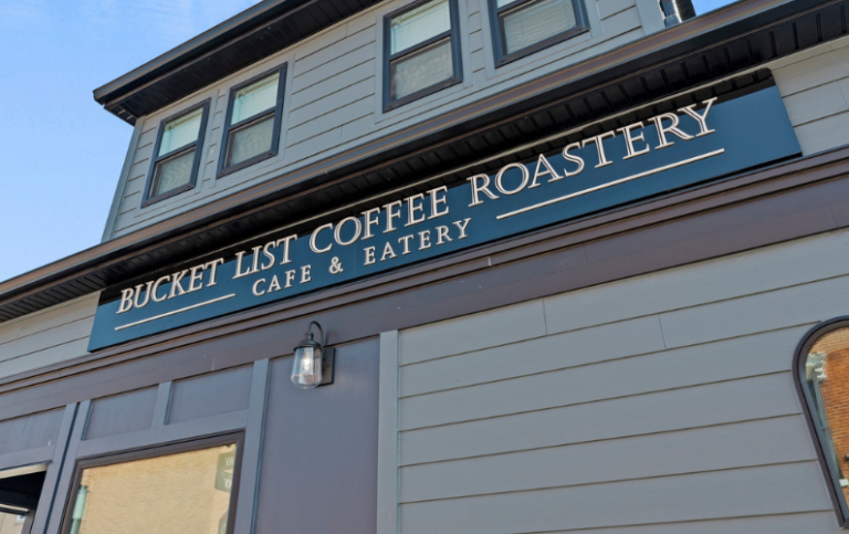 <p>Bucket List Coffee Roastery sign</p>