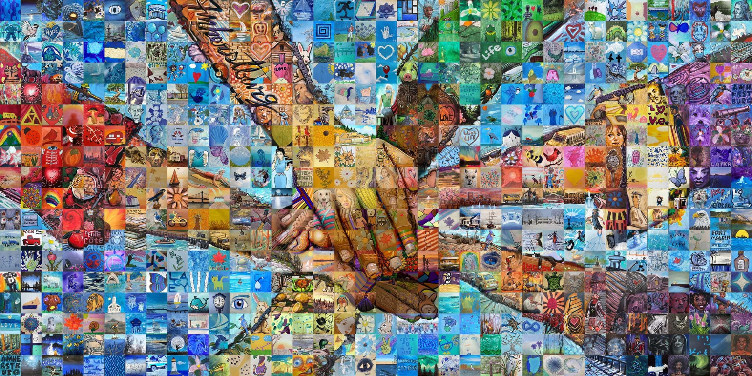 Amherstburg's Community Mosaic Mural depicts stacked hands, symbolizing unity.