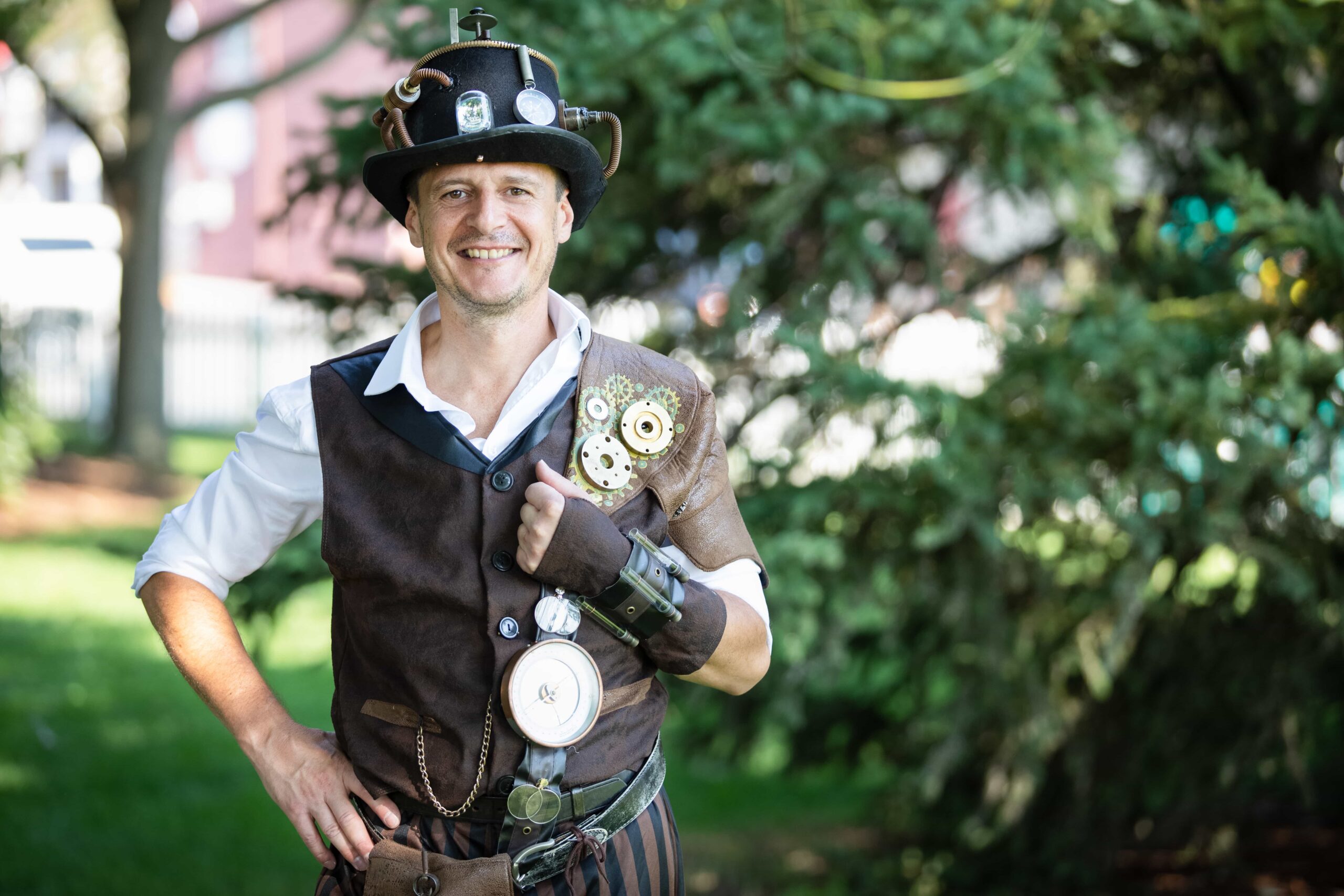 Amherstburg's mayor shows off his Steampunk costume at the Uncommon Festival.