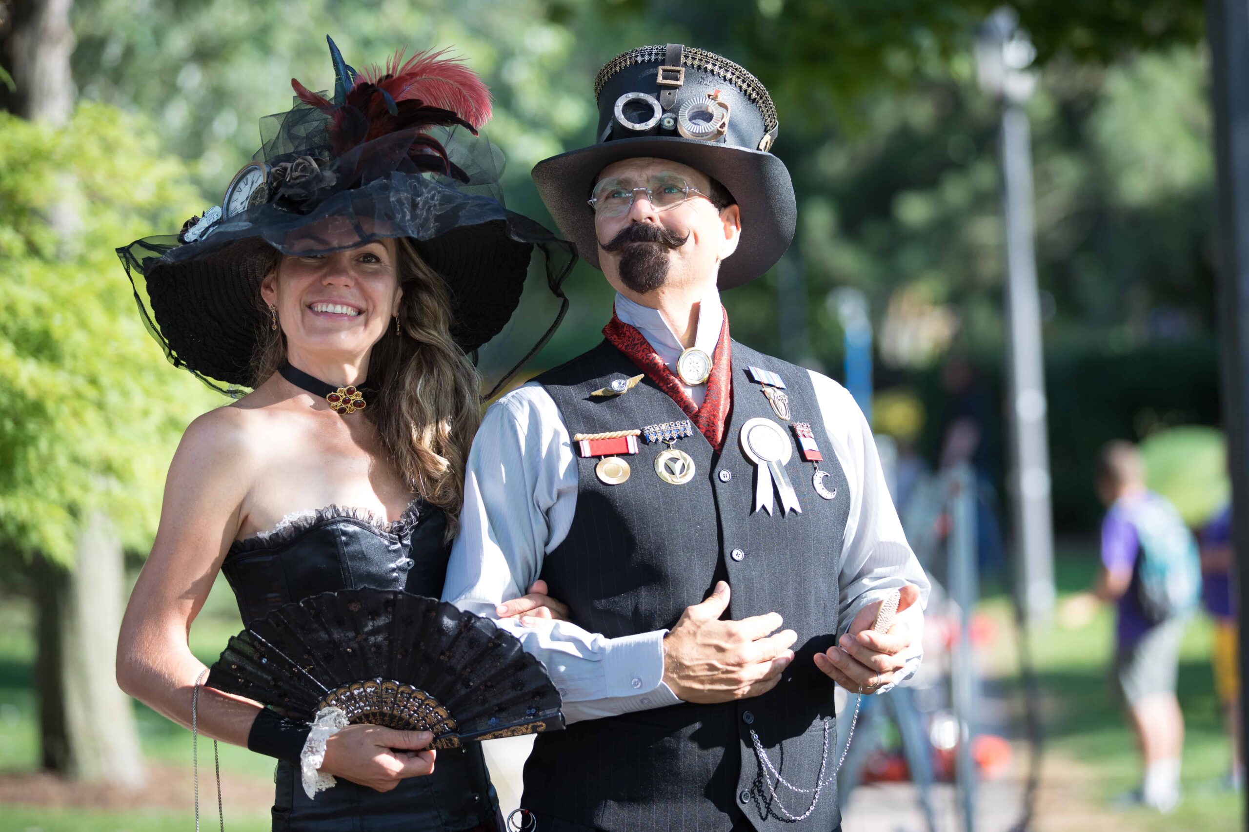 A steampunk cosplaying couple.