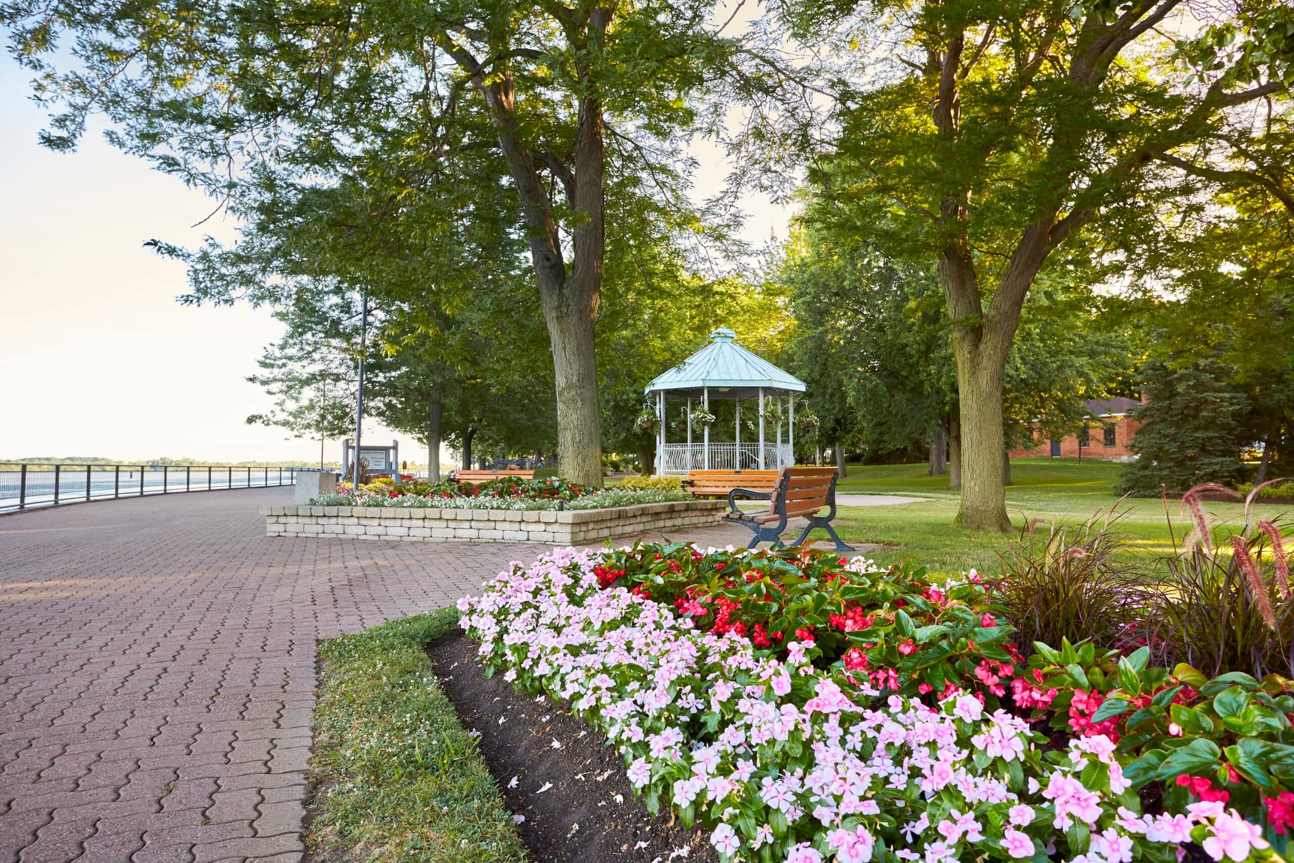 picture of king navy yards park with flowers trees and the gazebo