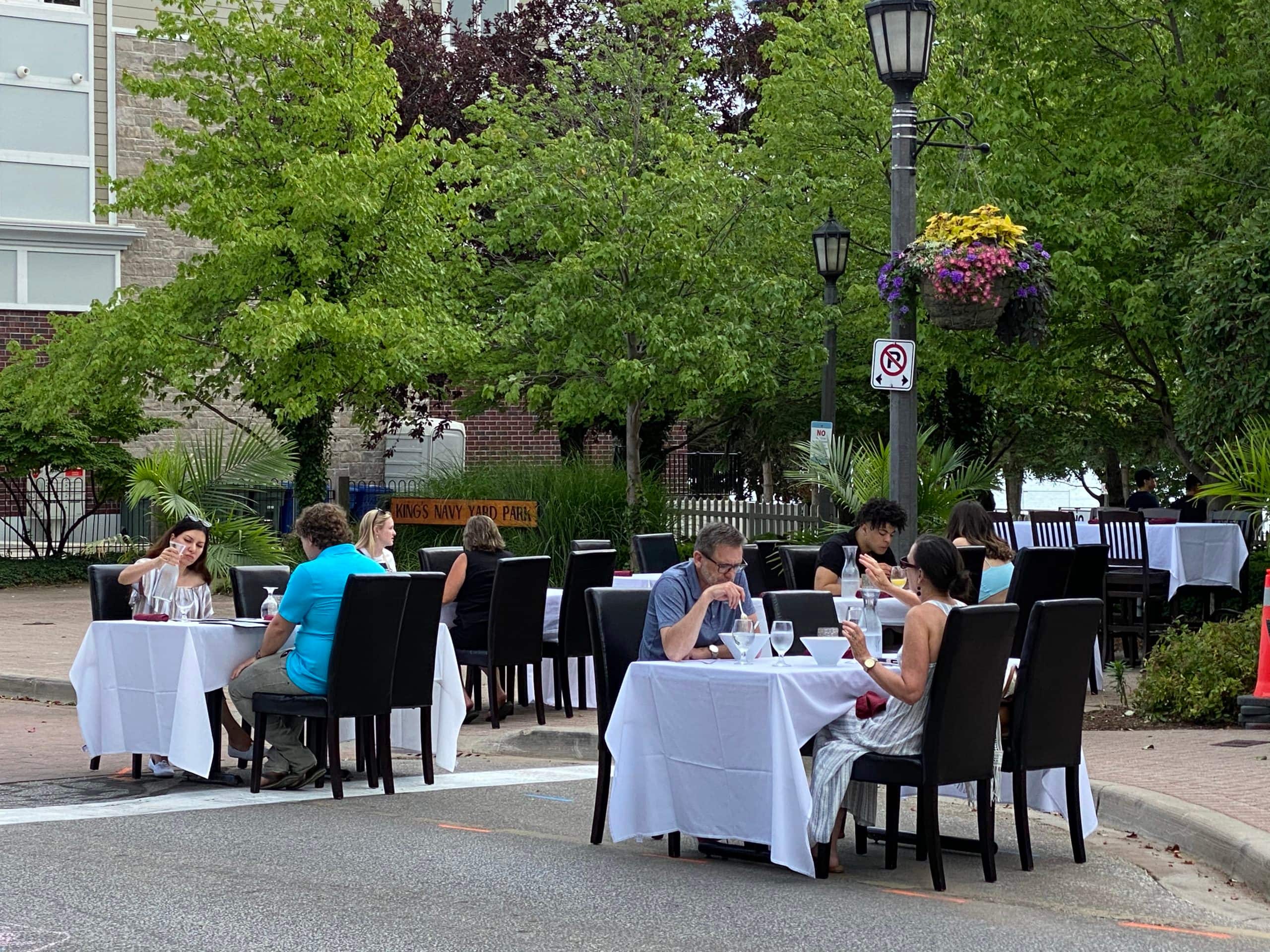 People dining outside.