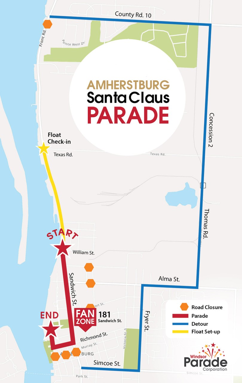 Amherstburg Santa Claus Parade map