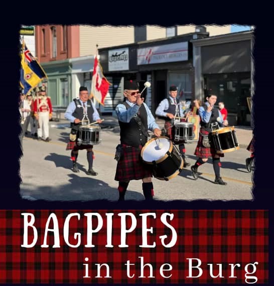 bagpipers walking down the street