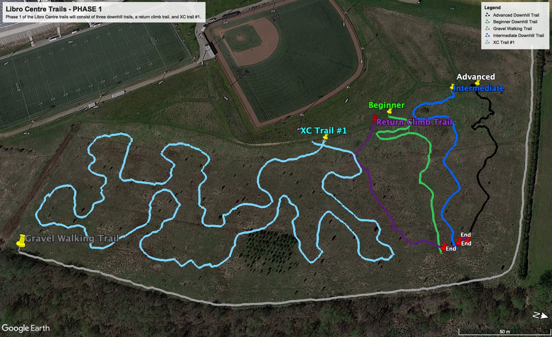 A mapped-out course of the Libro Centre Trails.