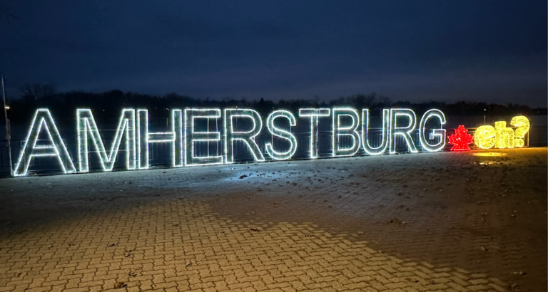 <p>Amherstburg Eh sign River Lights</p>