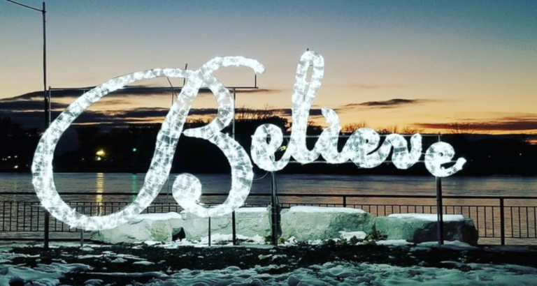 <p>Believe Sign River Lights Winter Festival</p>