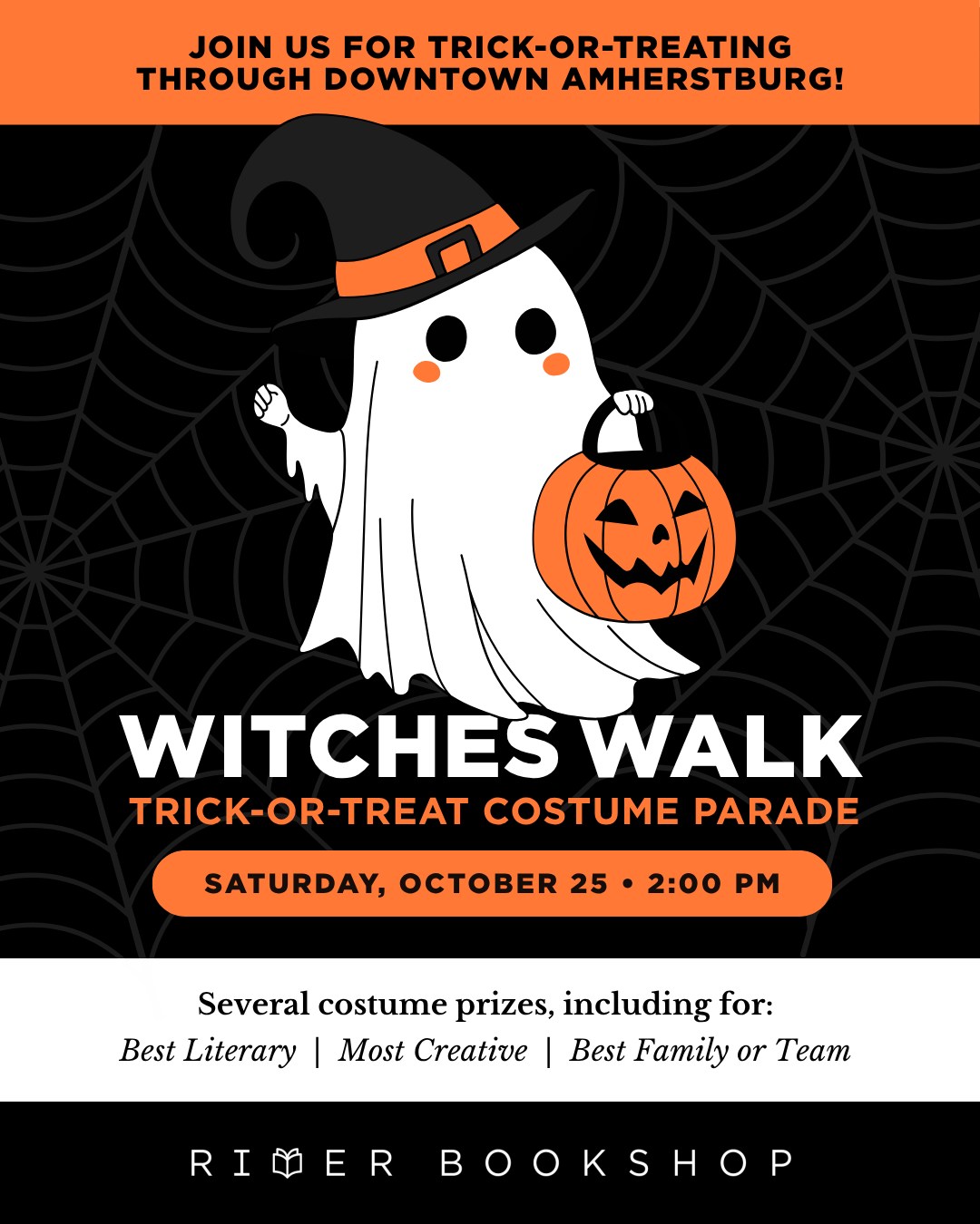 Witches Walk Trick-or-treat costume parade on Saturday, October 25 at 2:00pm. Several costume prizes