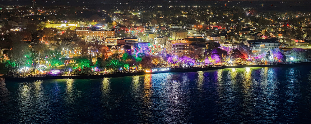 Aerial view of River Lights Opening Night on November 15, 2025 overlooking the park lights