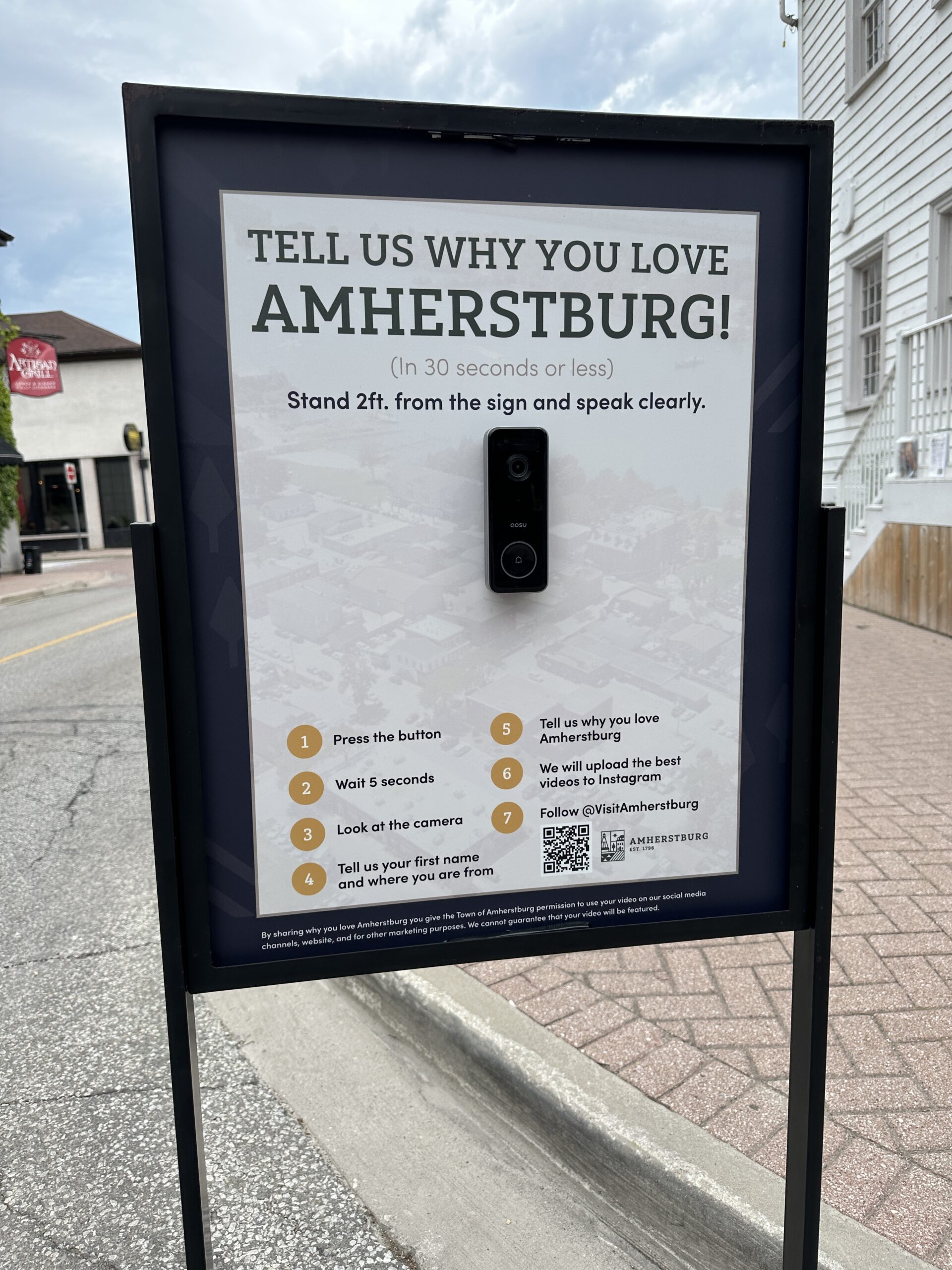Tell us why you love Amherstburg sign with a camera to record messages