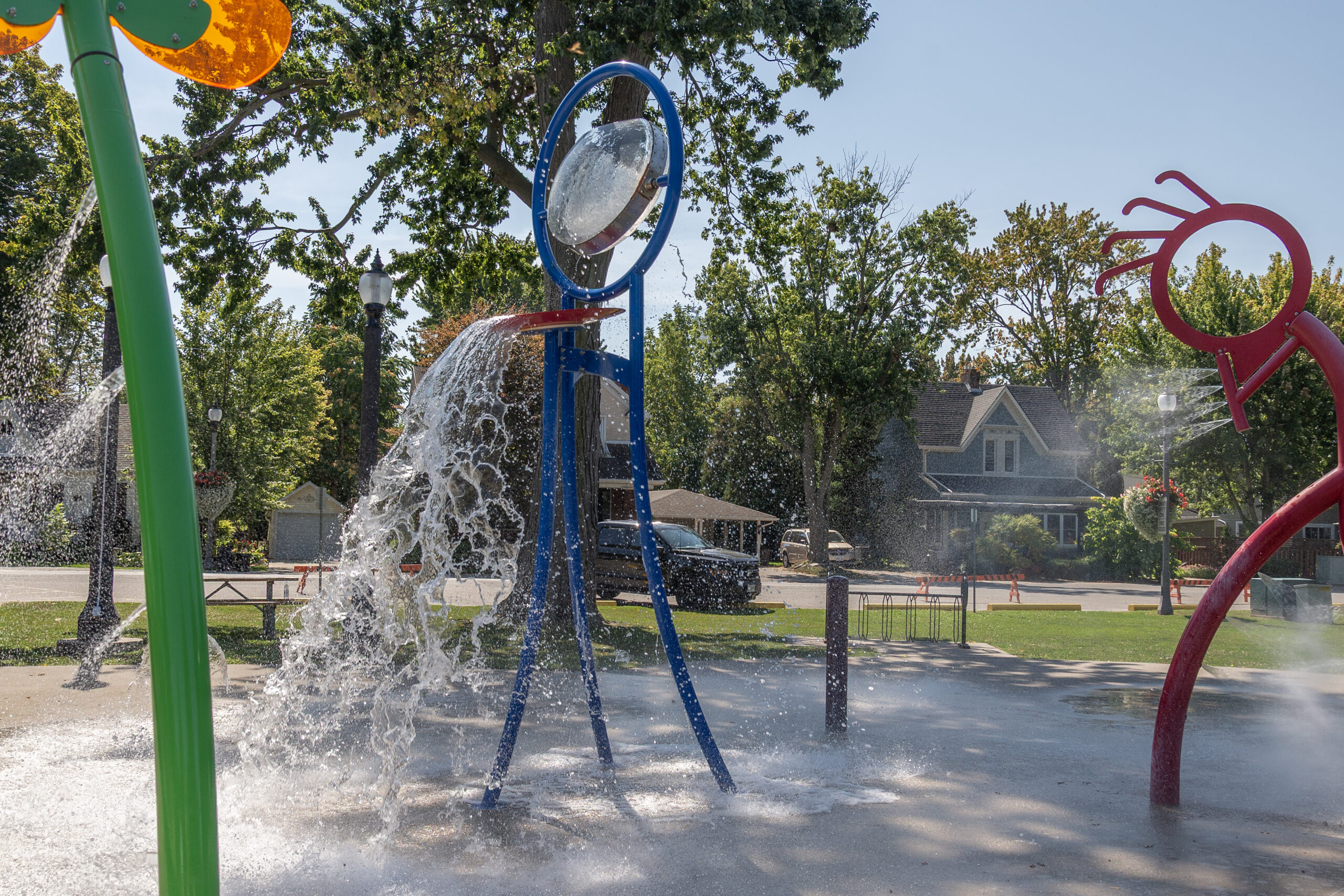 Water falling in the splash pad in Toddy Jones Park