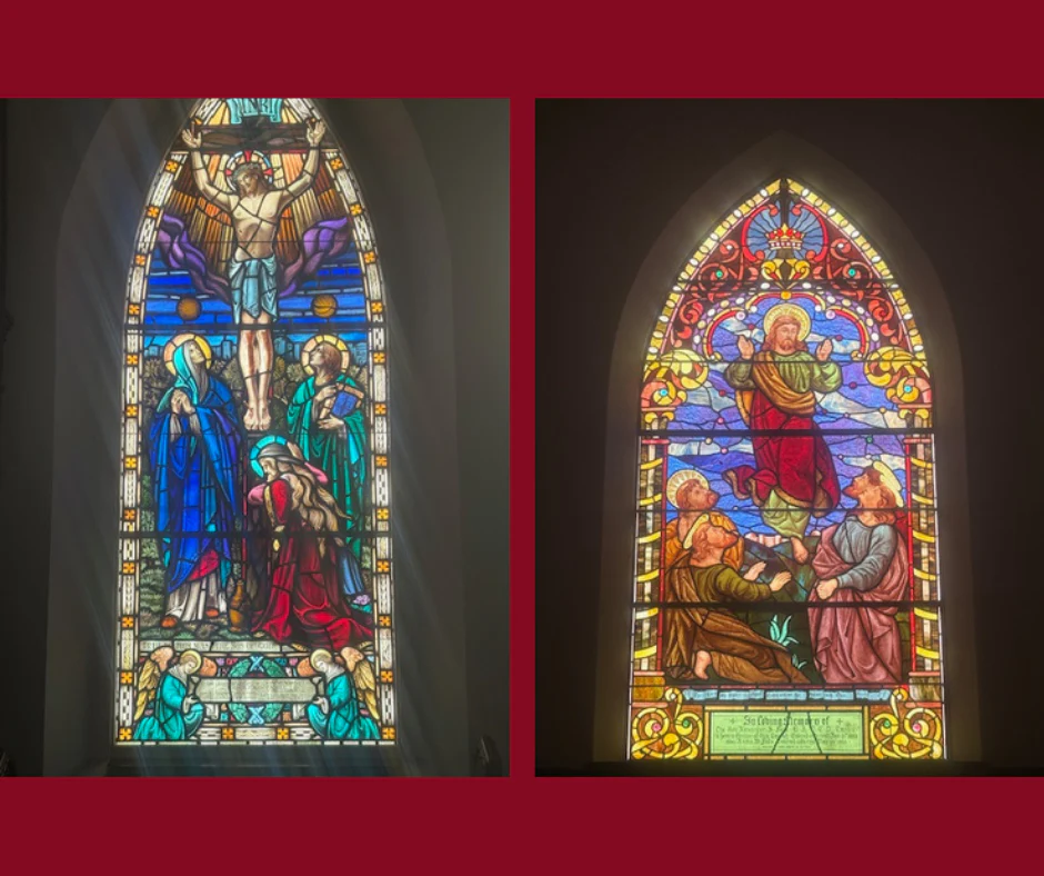 Two stained glass windows inside of Christ Church